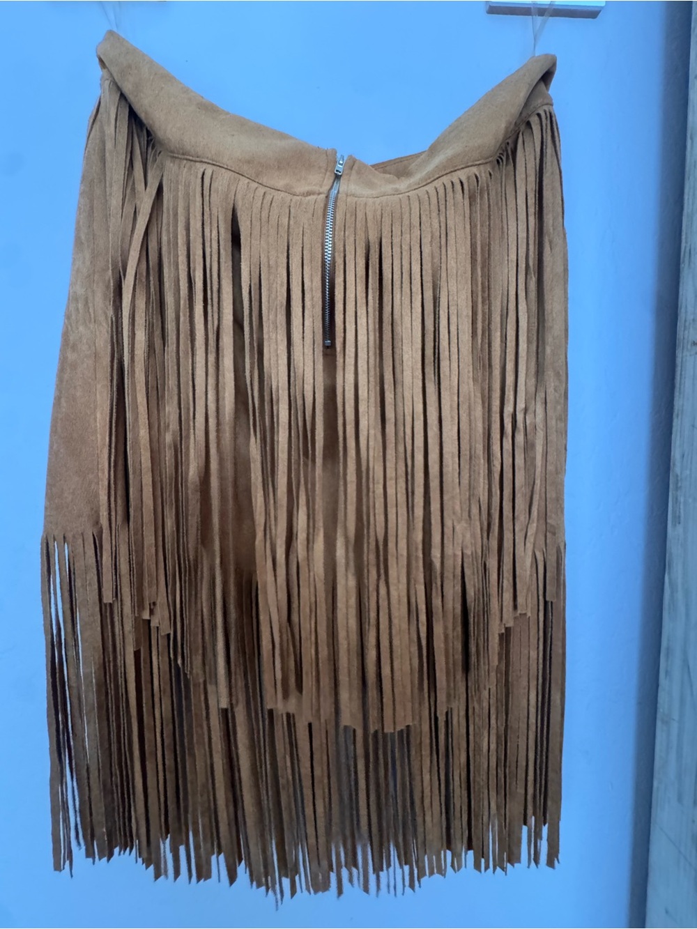 Vocal Brown Asymmetrical Suede Fringe Skirt - Picture 3 of 5
